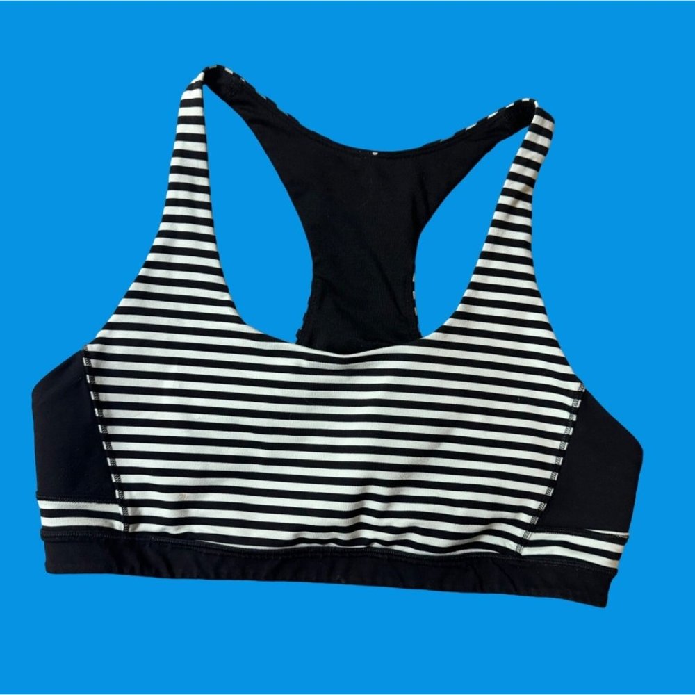Lululemon Run Top Speed Bra Classic Stripe Mint Moment Black Mint Moment